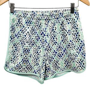 Zelos Tulip Hem Geometric Print Soft Knit High Waisted Athletic Workout Shorts